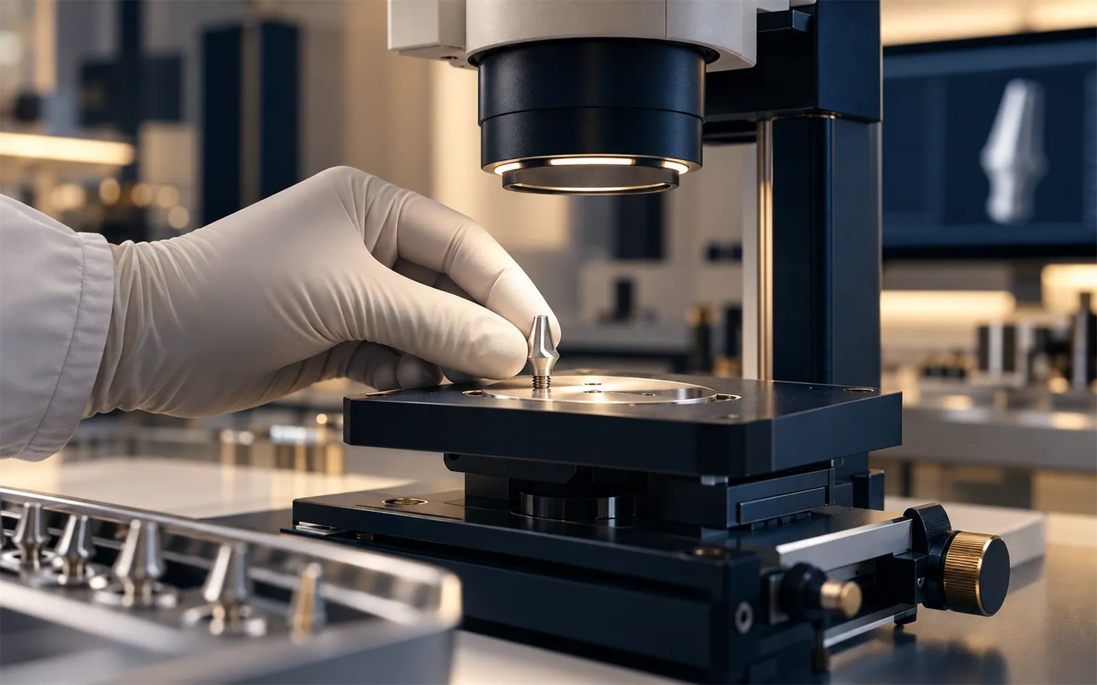 Inspecting a ti-base under the microscope